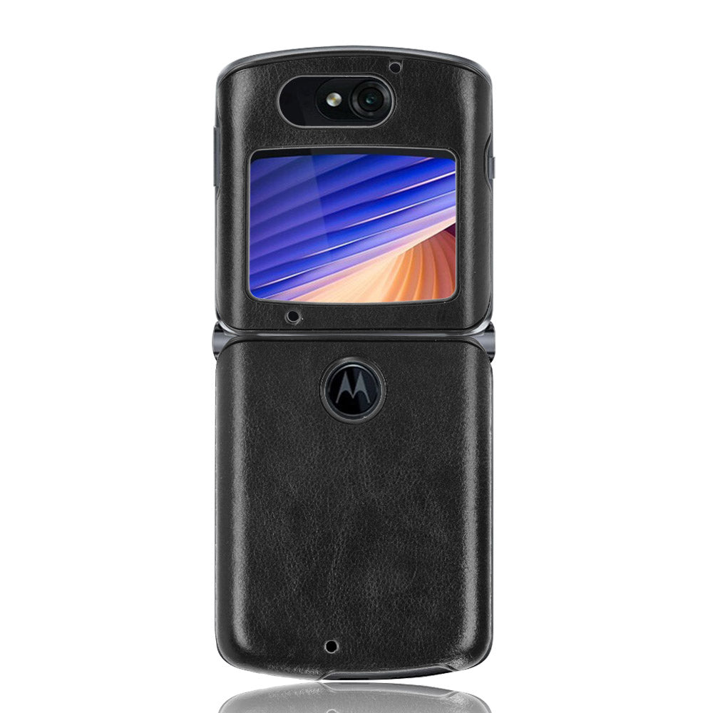Litchi Texture Protector PU Leather Coated Plastic Cover for Motorola Razr 5G/Razr (2020) - Black