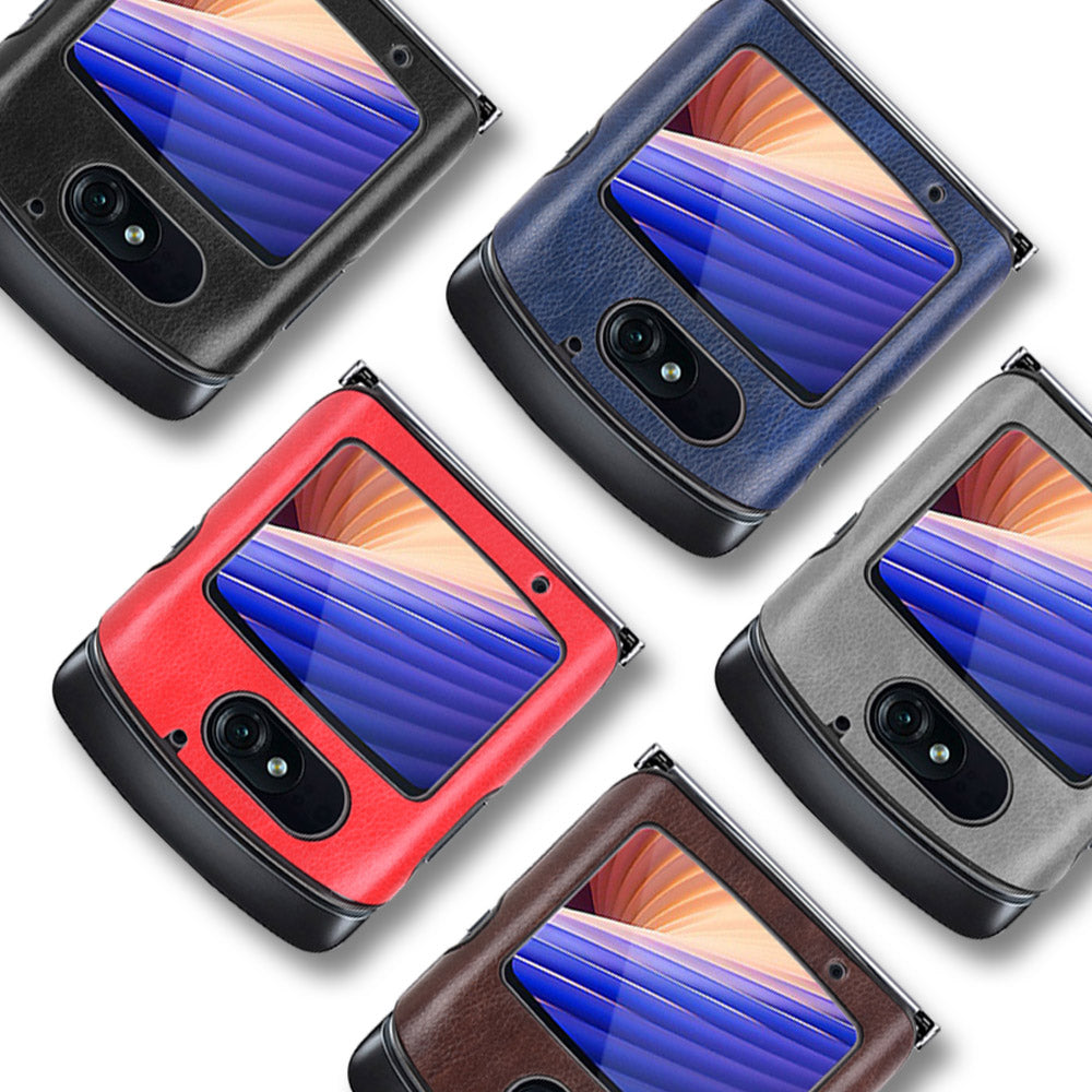 Litchi Texture Protector PU Leather Coated Plastic Cover for Motorola Razr 5G/Razr (2020) - Black