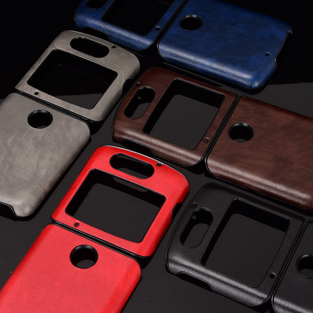 Litchi Texture Protector PU Leather Coated Plastic Cover for Motorola Razr 5G/Razr (2020) - Black