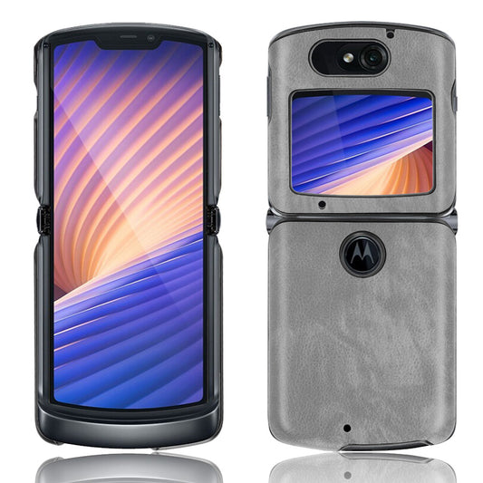 Litchi Texture Protector PU Leather Coated Plastic Cover for Motorola Razr 5G/Razr (2020) - Grey
