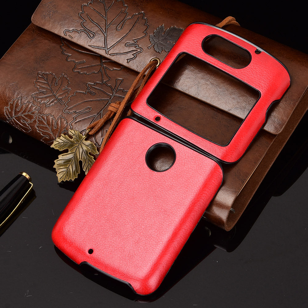 Litchi Texture Protector PU Leather Coated Plastic Cover for Motorola Razr 5G/Razr (2020) - Red