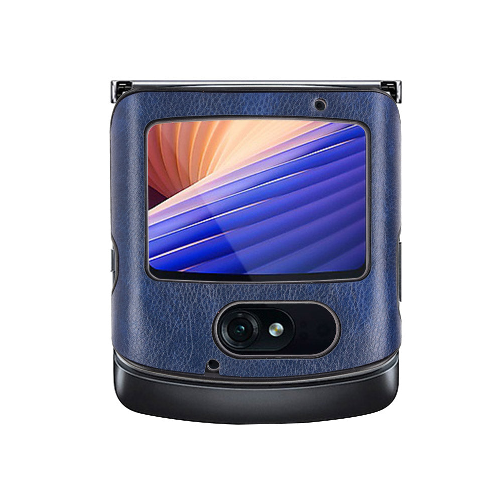 Litchi Texture Protector PU Leather Coated Plastic Cover for Motorola Razr 5G/Razr (2020) - Blue