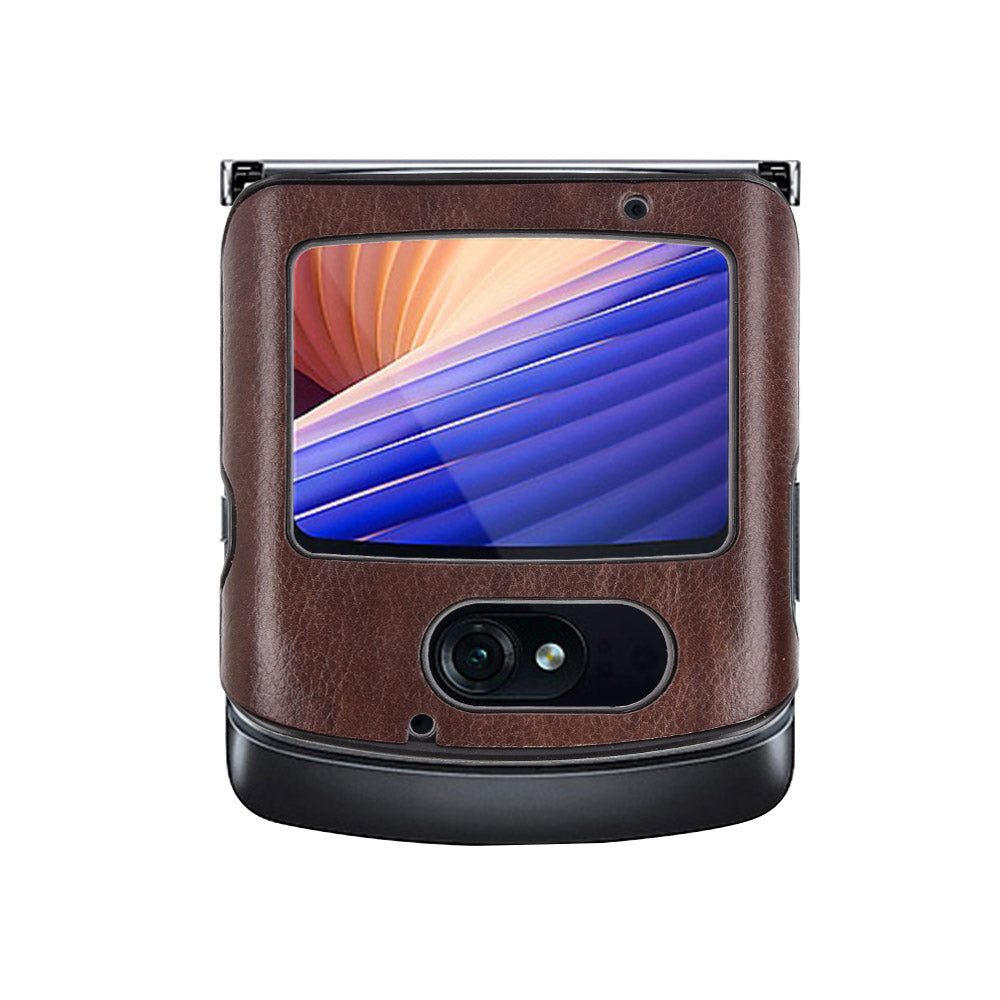Litchi Texture Protector PU Leather Coated Plastic Cover for Motorola Razr 5G/Razr (2020) - Brown