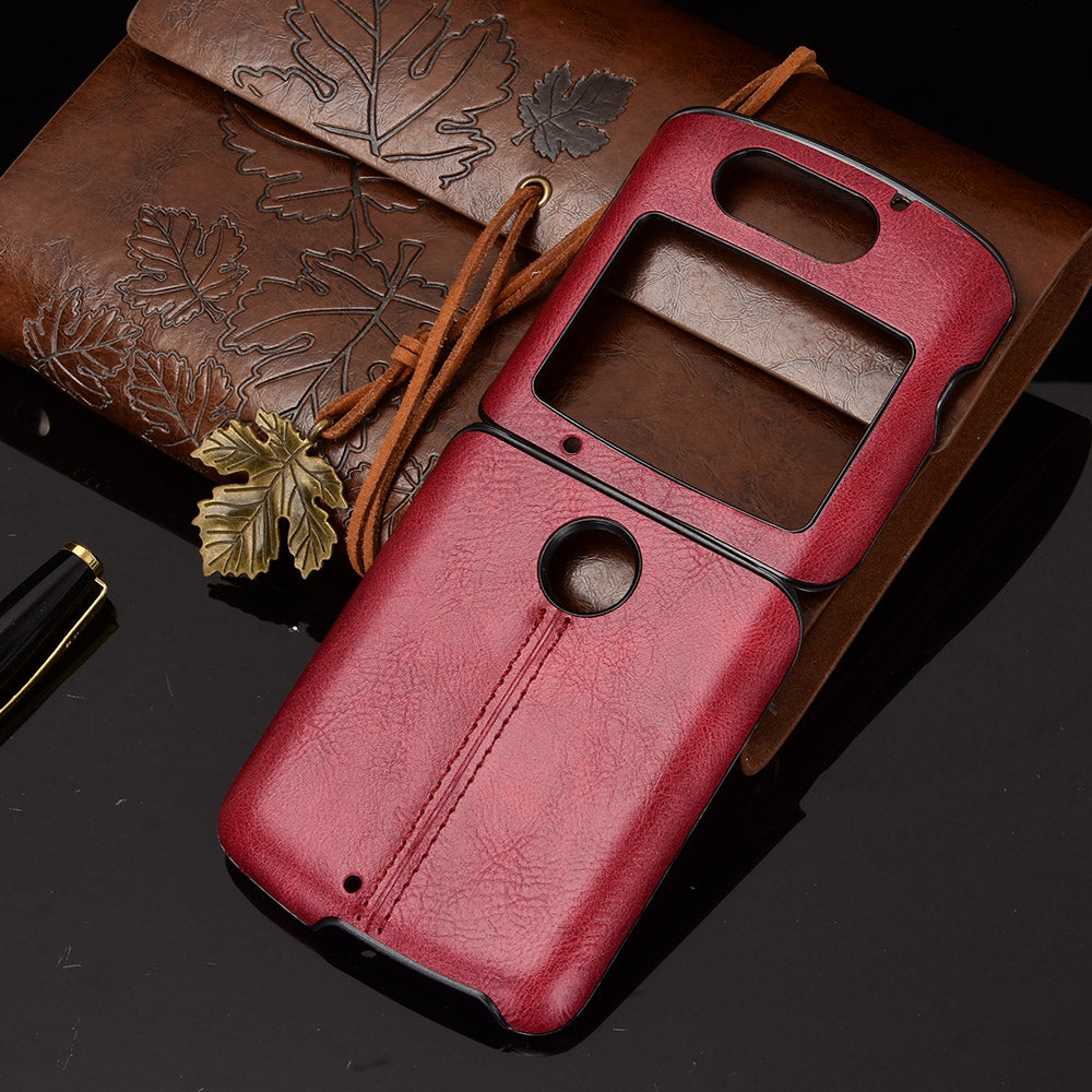 PC + TPU Hybrid Case PU Leather Surface Phone Cover for Motorola Razr 5G/Razr (2020) - Red