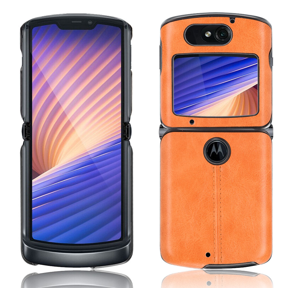 PC + TPU Hybrid Case PU Leather Surface Phone Cover for Motorola Razr 5G/Razr (2020) - Yellow
