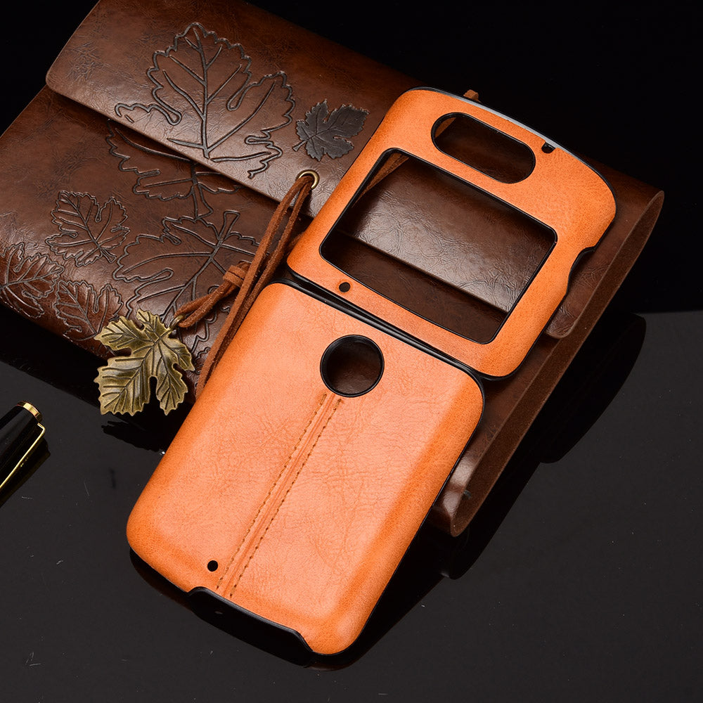 PC + TPU Hybrid Case PU Leather Surface Phone Cover for Motorola Razr 5G/Razr (2020) - Yellow