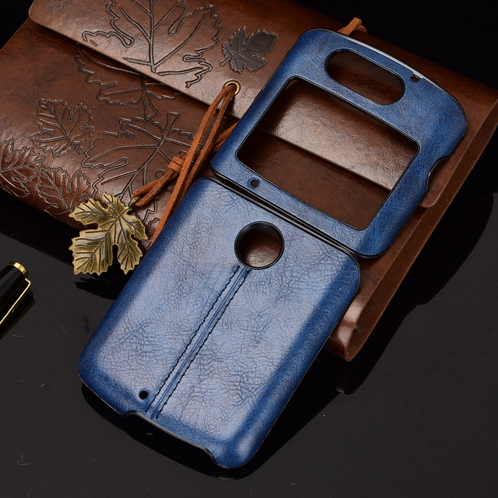 PC + TPU Hybrid Case PU Leather Surface Phone Cover for Motorola Razr 5G/Razr (2020) - Blue