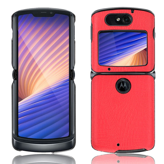 Crocodile Texture PU Leather Coated Plastic Phone Case for Motorola Razr 5G / Razr 2020 - Red