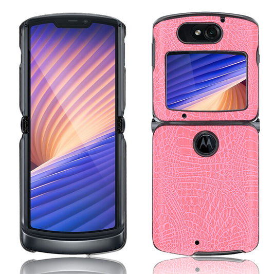 Crocodile Texture PU Leather Coated Plastic Phone Case for Motorola Razr 5G / Razr 2020 - Pink