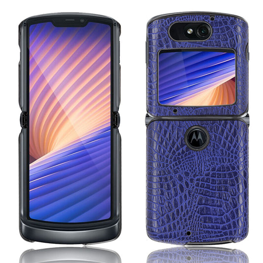 Crocodile Texture PU Leather Coated Plastic Phone Case for Motorola Razr 5G / Razr 2020 - Blue
