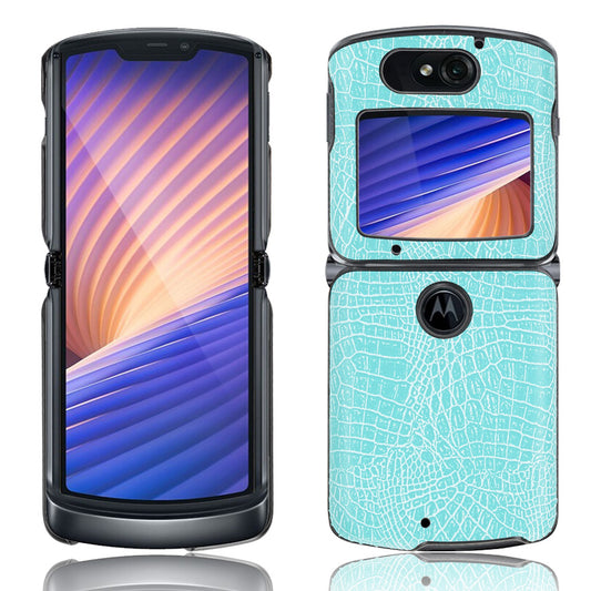 Crocodile Texture PU Leather Coated Plastic Phone Case for Motorola Razr 5G / Razr 2020 - Cyan