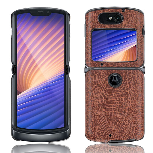 Crocodile Texture PU Leather Coated Plastic Phone Case for Motorola Razr 5G / Razr 2020 - Brown