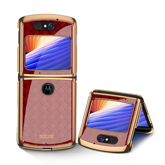 Uniqkart Shockproof Colored Drawing PC + Tempered Glass Phone Cover for Motorola Razr 5G - Red Woven Pattern