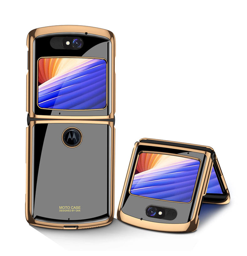 Uniqkart Shockproof Colored Drawing PC + Tempered Glass Phone Cover for Motorola Razr 5G - Black/Golden