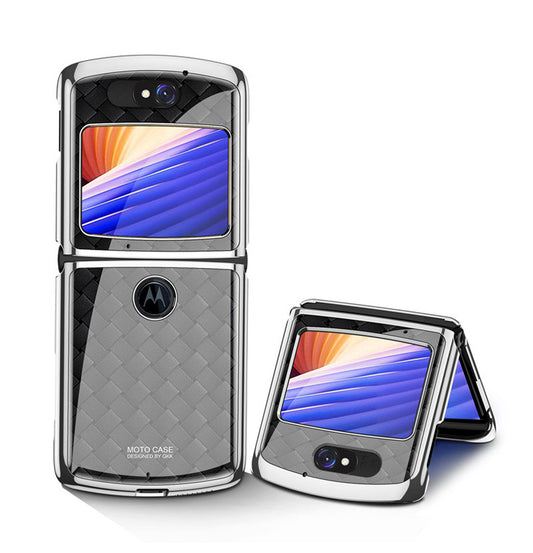 Uniqkart Shockproof Colored Drawing PC + Tempered Glass Phone Cover for Motorola Razr 5G - Black Woven Pattern
