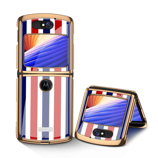 Uniqkart Shockproof Colored Drawing PC + Tempered Glass Phone Cover for Motorola Razr 5G - Multi-color Stripes