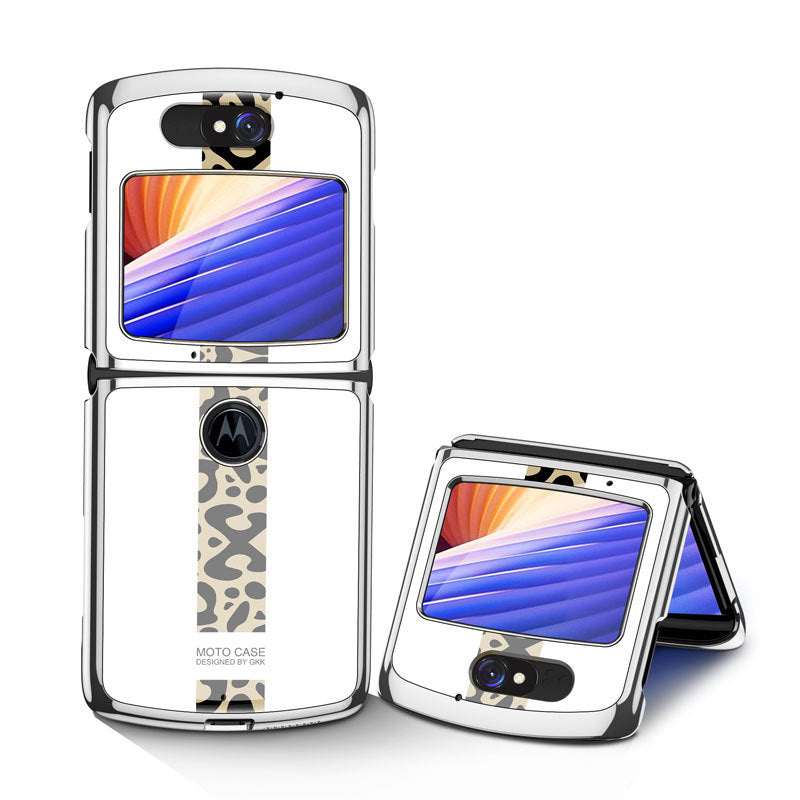 Uniqkart Shockproof Colored Drawing PC + Tempered Glass Phone Cover for Motorola Razr 5G - White/Silver