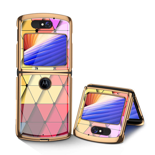 Uniqkart Shockproof Colored Drawing PC + Tempered Glass Phone Cover for Motorola Razr 5G - Colorful Diamond Pattern