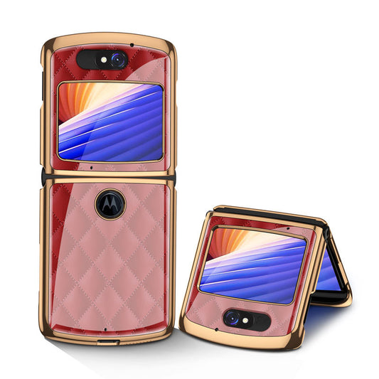 Uniqkart Shockproof Colored Drawing PC + Tempered Glass Phone Cover for Motorola Razr 5G - Red Diamond Pattern