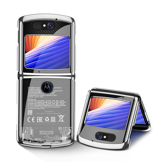 Uniqkart Shockproof Colored Drawing PC + Tempered Glass Phone Cover for Motorola Razr 5G - Black/Silver