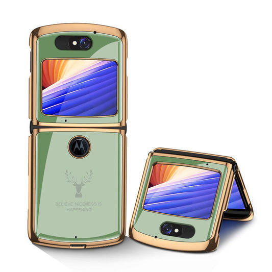 Uniqkart Colored Drawing Tempered Glass Shockproof Phone Cover for Motorola Razr 5G - Green