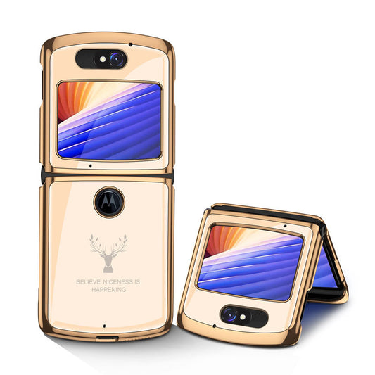 Uniqkart Colored Drawing Tempered Glass Shockproof Phone Cover for Motorola Razr 5G - Champagne