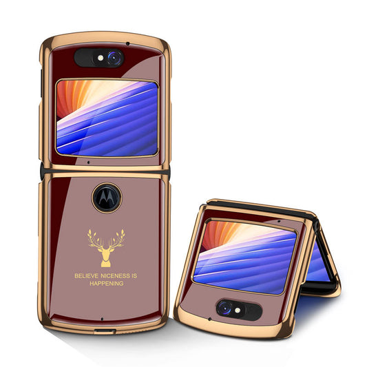 Uniqkart Colored Drawing Tempered Glass Shockproof Phone Cover for Motorola Razr 5G - Red