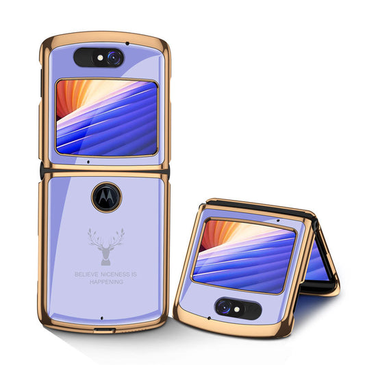 Uniqkart Colored Drawing Tempered Glass Shockproof Phone Cover for Motorola Razr 5G - Purple