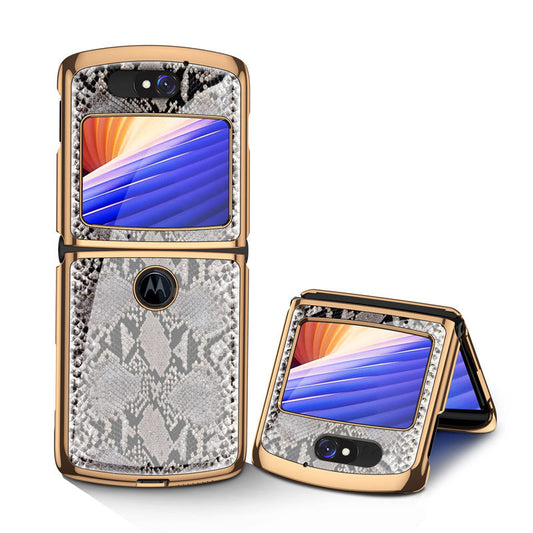 Uniqkart Colored Drawing Tempered Glass Shockproof Phone Cover for Motorola Razr 5G - Snake Skin Pattern