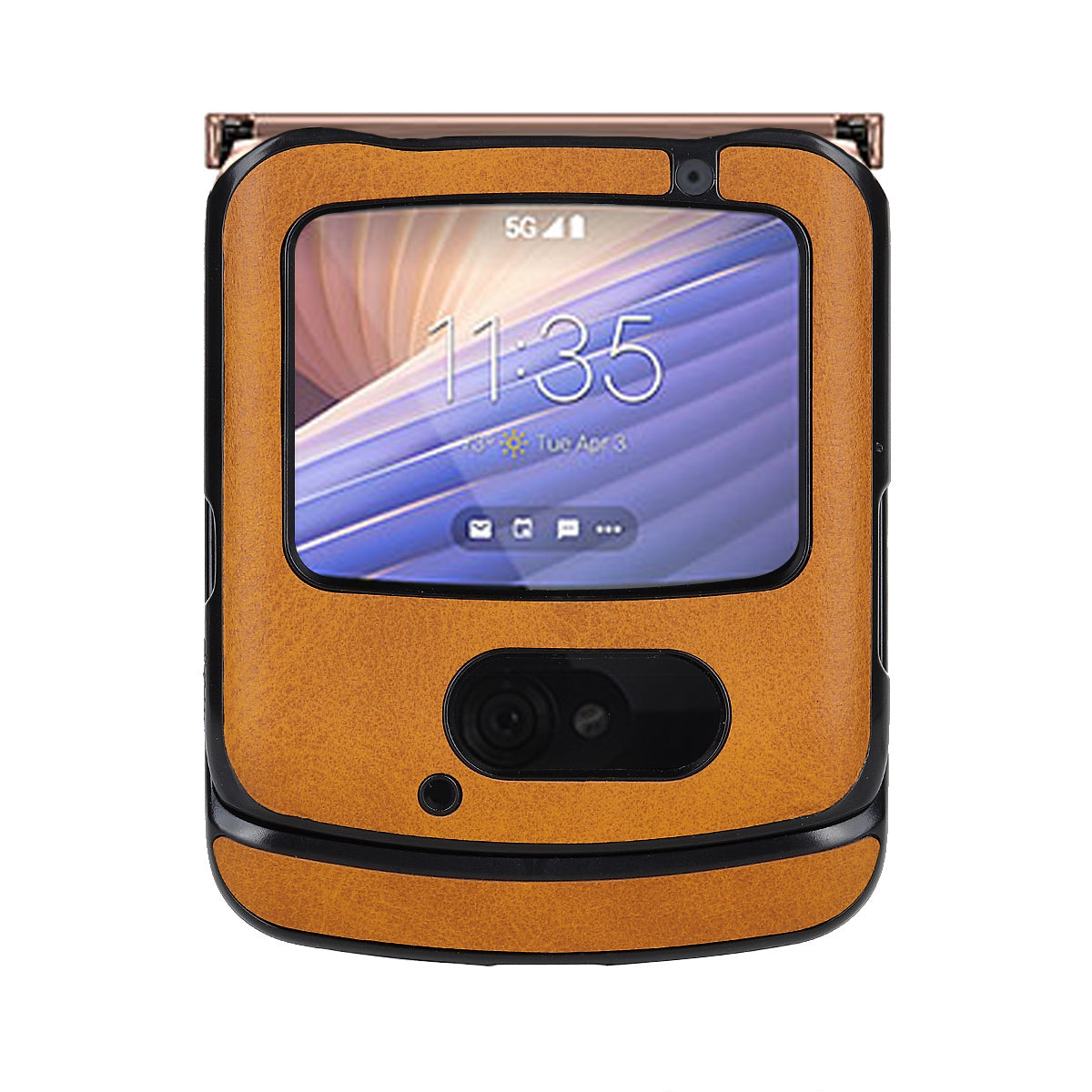 Leather Coated PC Phone Case for Motorola Razr 5G - Brown