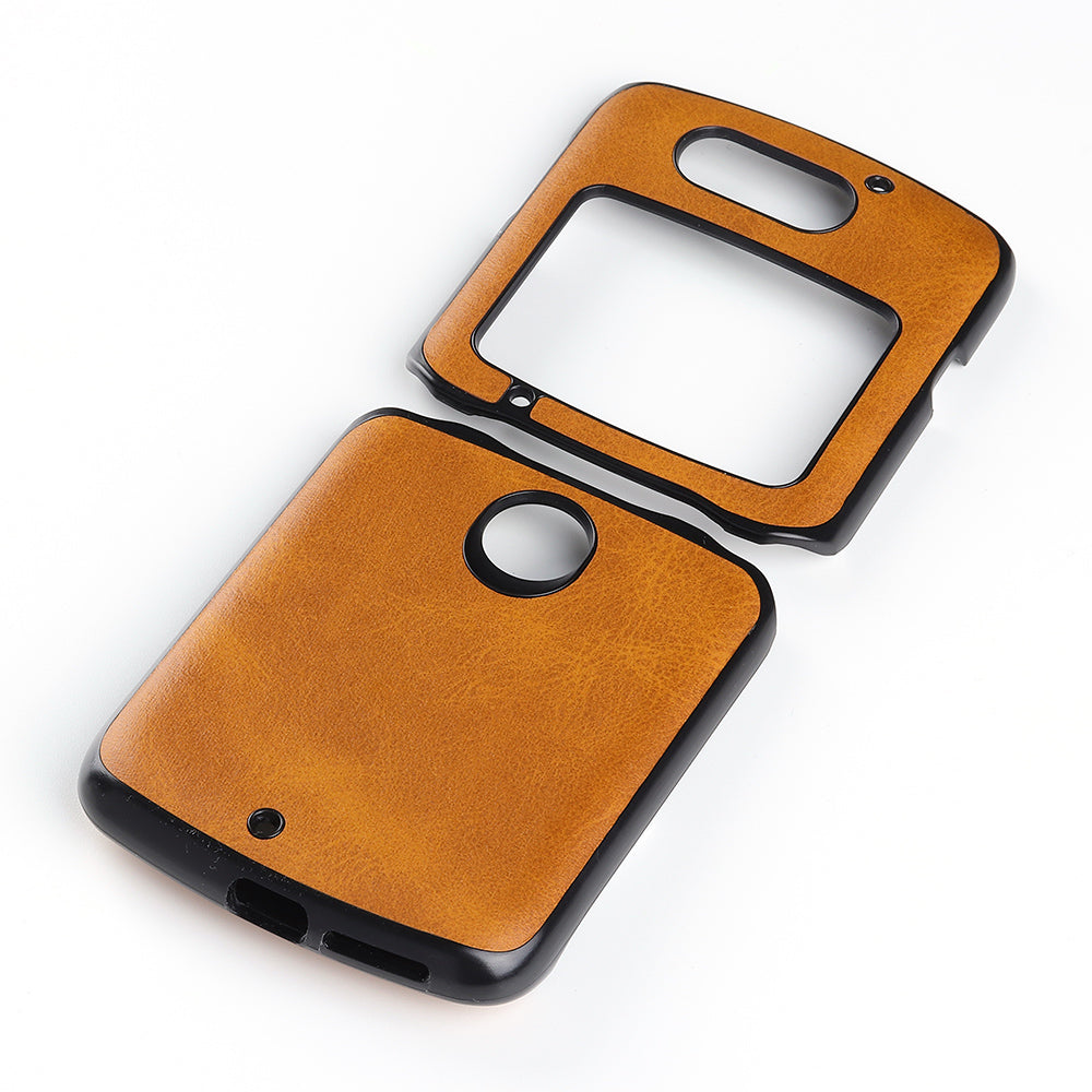 Leather Coated PC Phone Case for Motorola Razr 5G - Brown