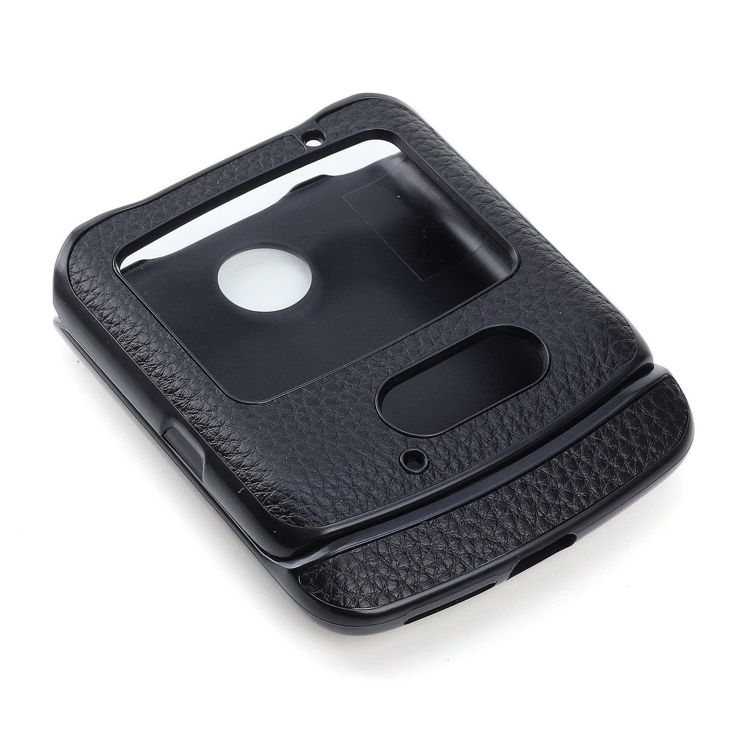 Litchi Skin Genuine Leather Coated PC Hybrid Shell for Motorola Razr 5G - Black