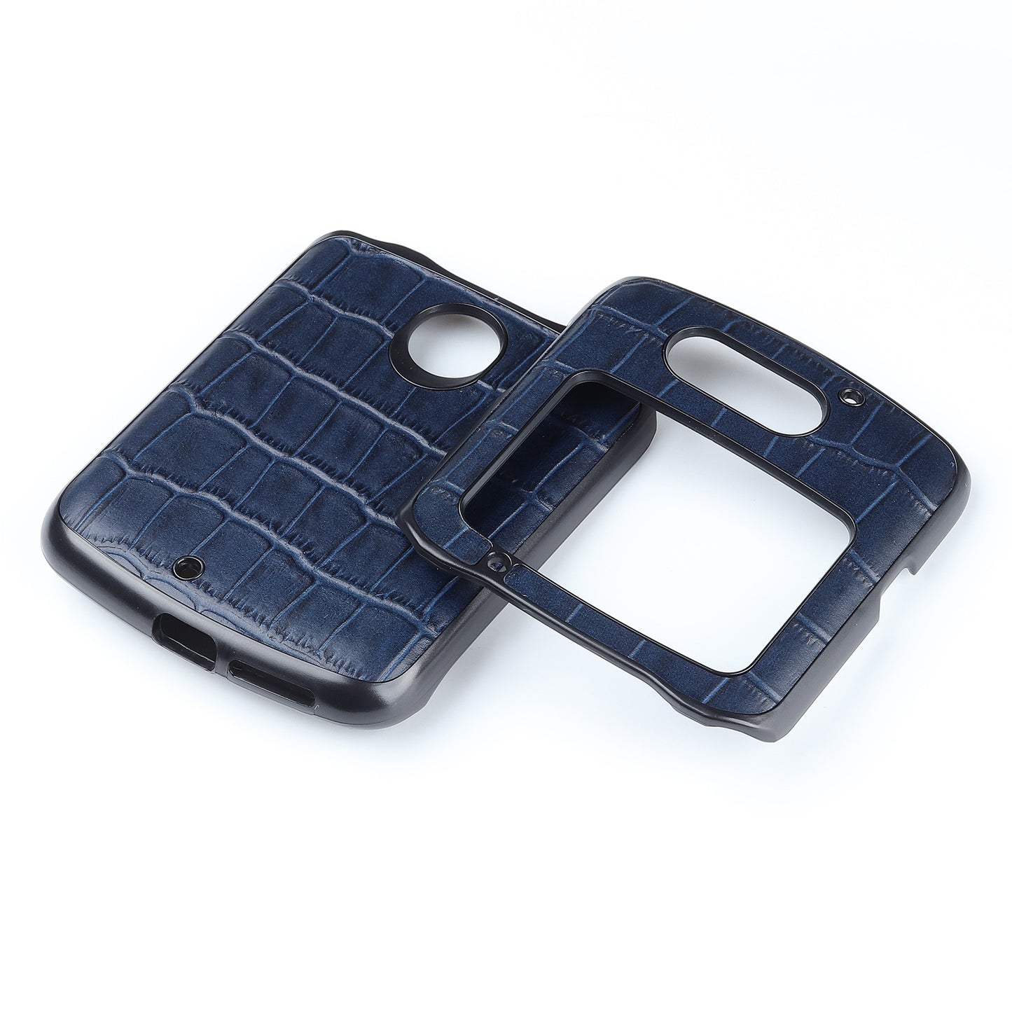 Crocodile Texture Genuine Leather Coated Plastic Phone Case for Motorola Razr 5G - Blue