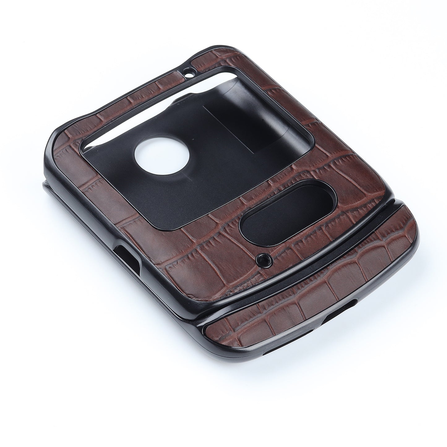 Crocodile Texture Genuine Leather Coated Plastic Phone Case for Motorola Razr 5G - Brown