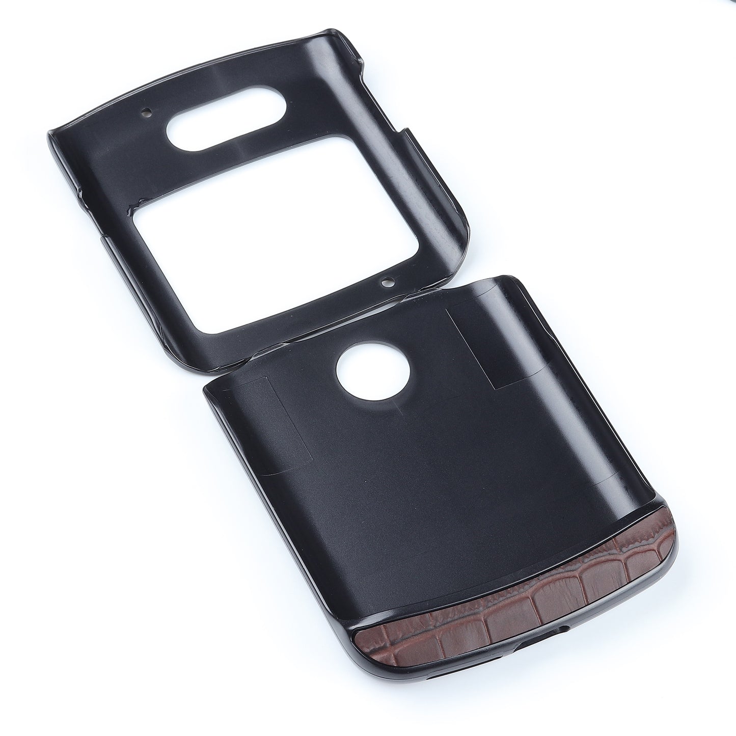 Crocodile Texture Genuine Leather Coated Plastic Phone Case for Motorola Razr 5G - Brown