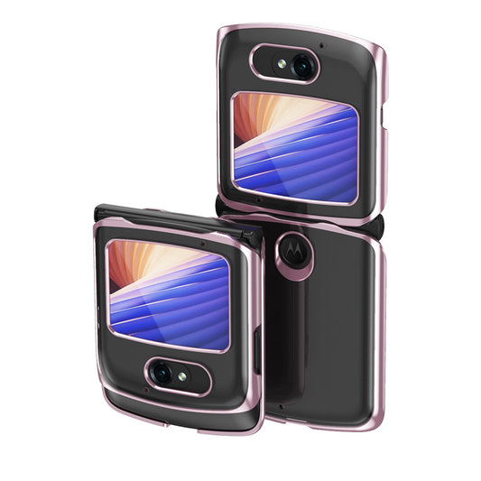 Electroplating Transparent Folding Protective Shell Phone Case for Motorola Razr 5G - Rose Gold