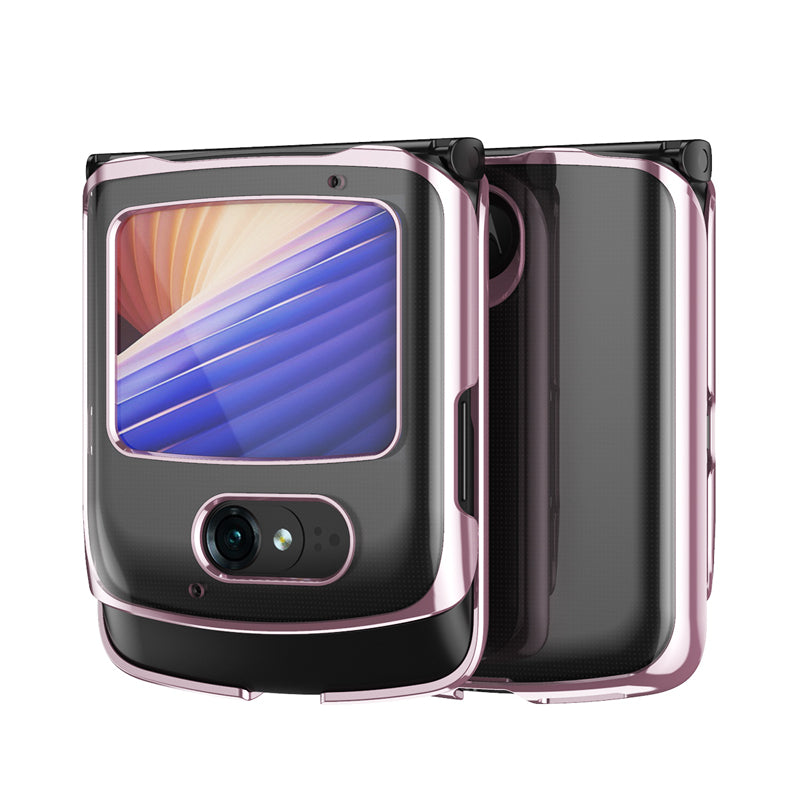 Electroplating Transparent Folding Protective Shell Phone Case for Motorola Razr 5G - Rose Gold