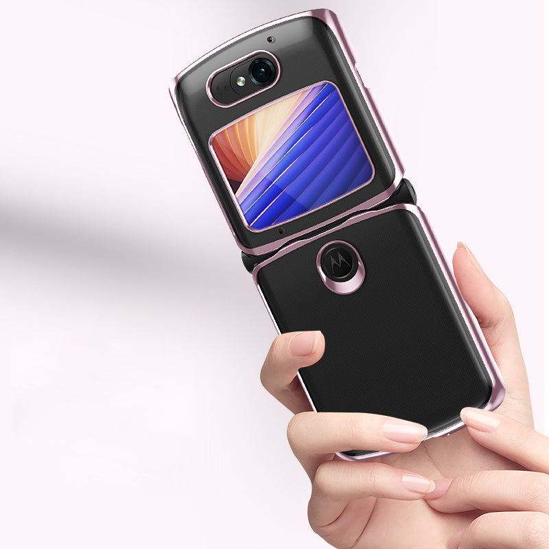 Electroplating Transparent Folding Protective Shell Phone Case for Motorola Razr 5G - Rose Gold