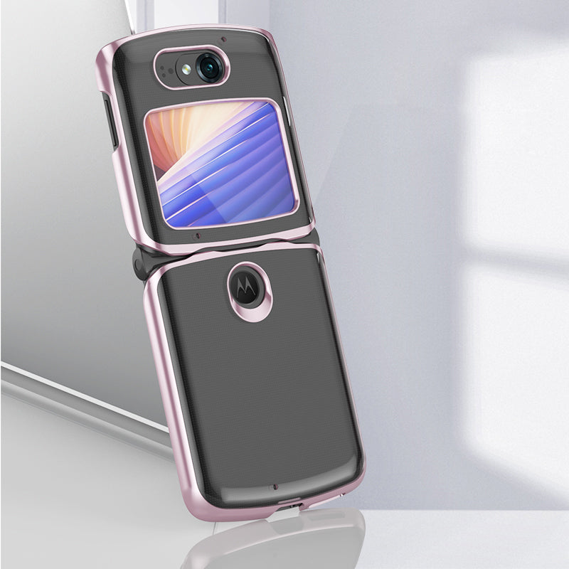 Electroplating Transparent Folding Protective Shell Phone Case for Motorola Razr 5G - Rose Gold