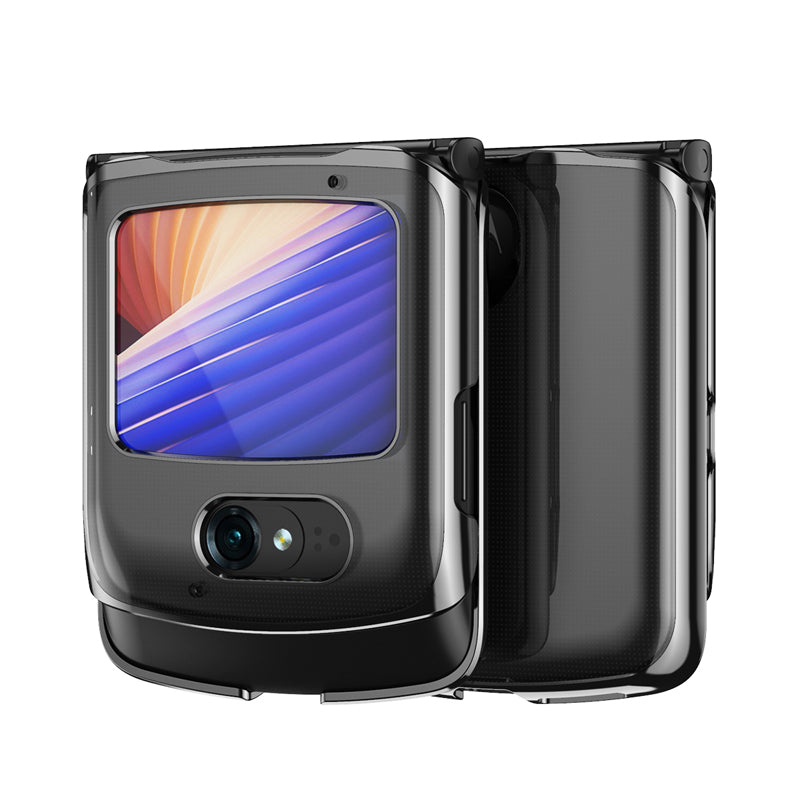 Electroplating Transparent Folding Protective Shell Phone Case for Motorola Razr 5G - Black