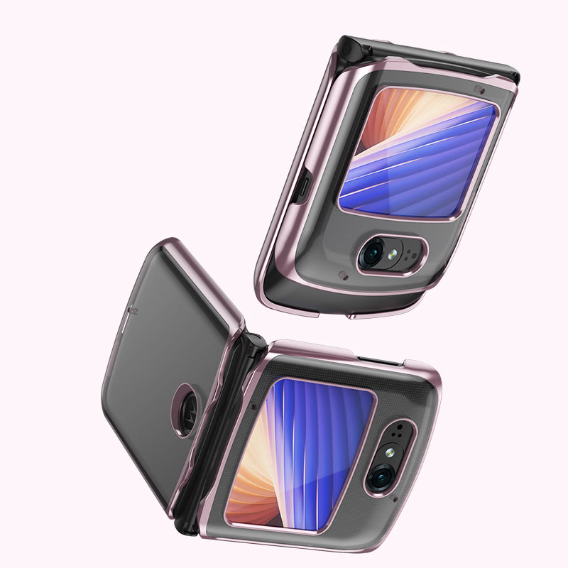 Electroplating Transparent Folding Protective Shell Phone Case for Motorola Razr 5G - Black