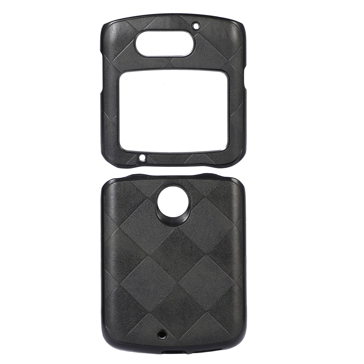 Uniqkart for Motorola Razr 5G Grid Texture PU Leather Coated Phone Case Hard PC + Soft TPU Protective Cover - Black