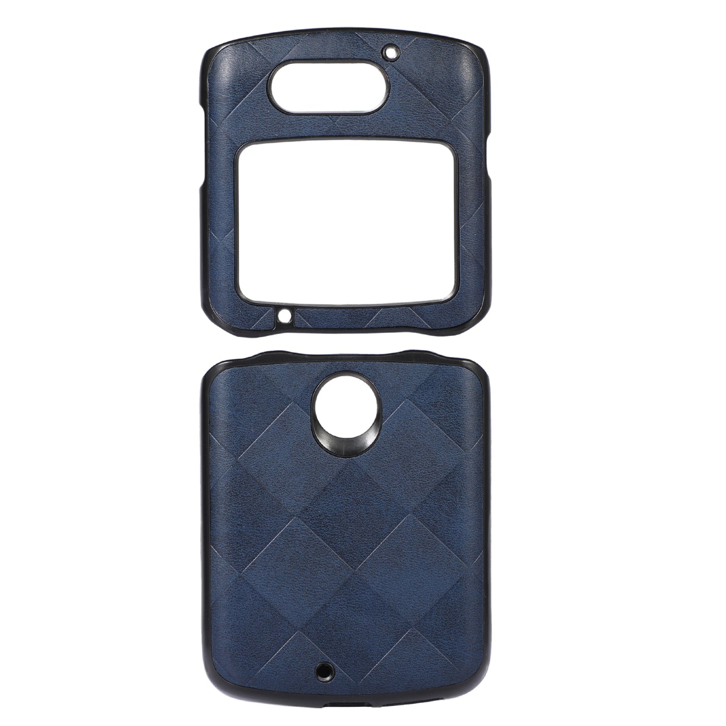 Uniqkart for Motorola Razr 5G Grid Texture PU Leather Coated Phone Case Hard PC + Soft TPU Protective Cover - Blue