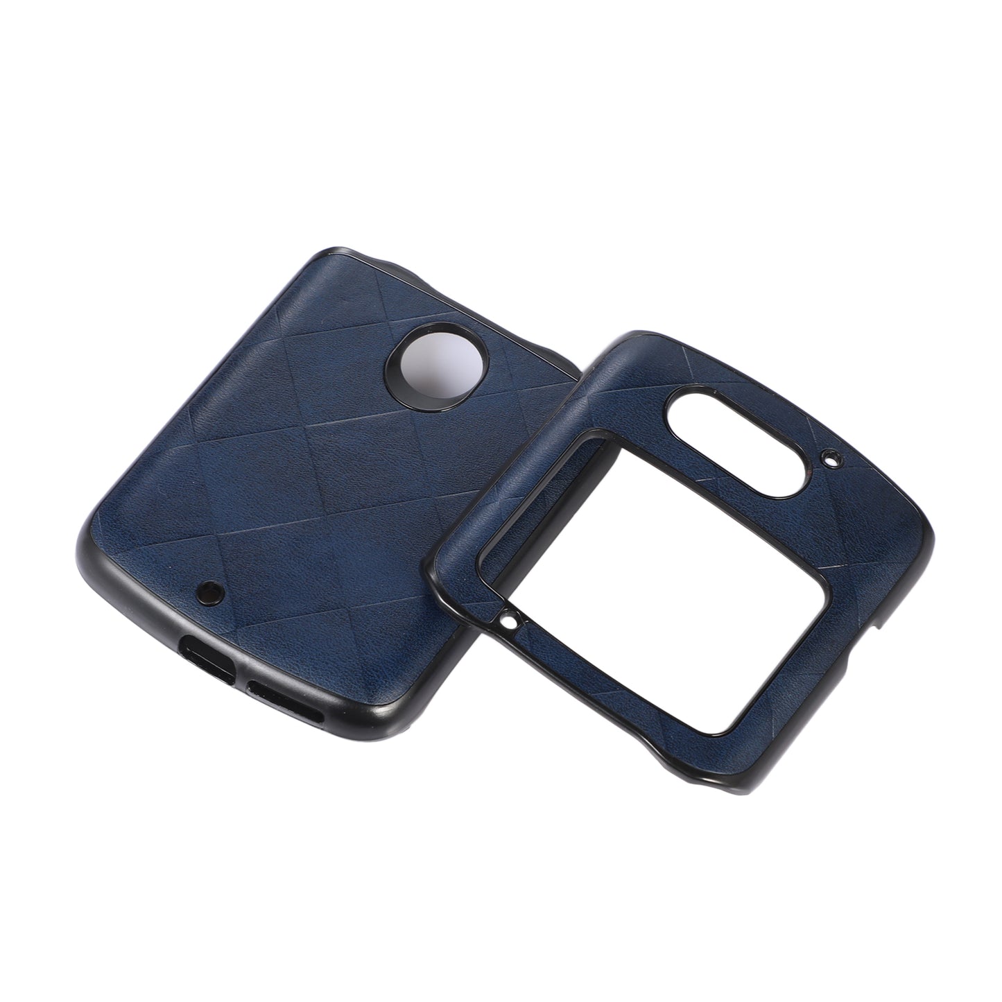 Uniqkart for Motorola Razr 5G Grid Texture PU Leather Coated Phone Case Hard PC + Soft TPU Protective Cover - Blue