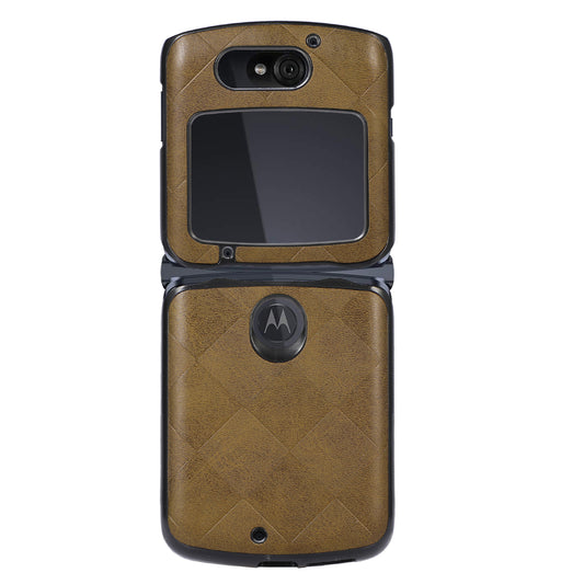 Uniqkart for Motorola Razr 5G Grid Texture PU Leather Coated Phone Case Hard PC + Soft TPU Protective Cover - Green