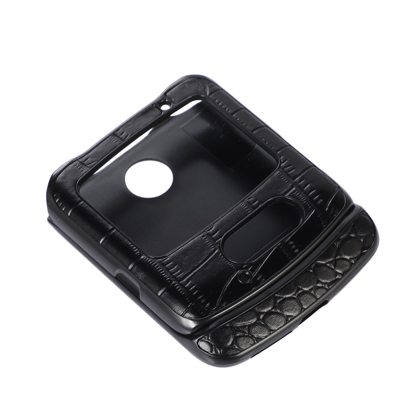 Uniqkart for Motorola Razr 5G Crocodile Texture Genuine Cowhide Leather Coating Phone Case Inner PC + TPU Hybrid Cover - Black
