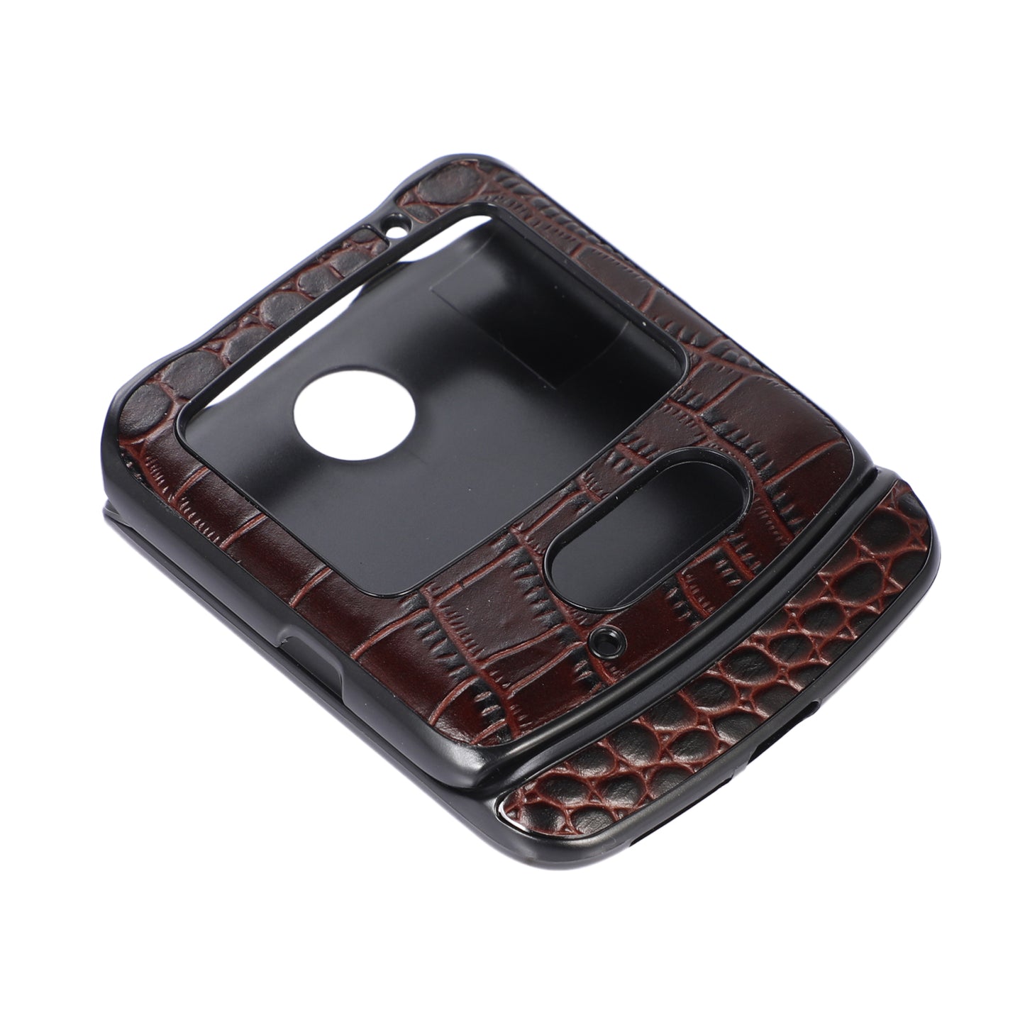 Uniqkart for Motorola Razr 5G Crocodile Texture Genuine Cowhide Leather Coating Phone Case Inner PC + TPU Hybrid Cover - Coffee