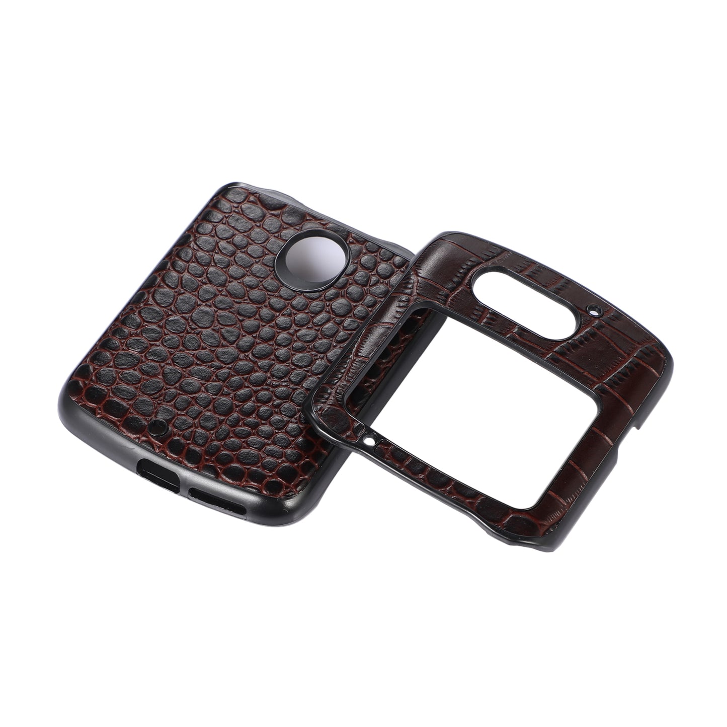 Uniqkart for Motorola Razr 5G Crocodile Texture Genuine Cowhide Leather Coating Phone Case Inner PC + TPU Hybrid Cover - Coffee