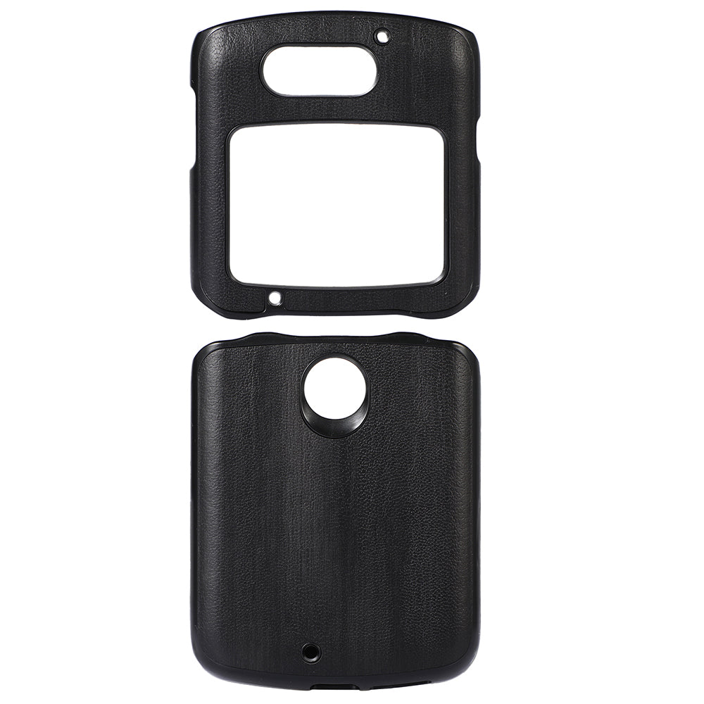 Vertical Flip Textured PU Leather Coated Hybrid Case for Motorola Razr 5G, Slim Pocket Szie TPU + PC Bottom Mobile Phone Cover Accessory - Black