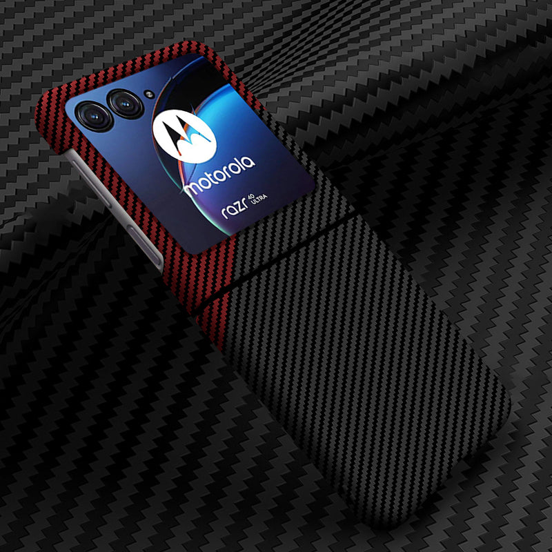 Uniqkart for Motorola Razr 40 Ultra 5G Carbon Fiber Texture Phone Case Anti-drop PC Phone Cover - Black+Red